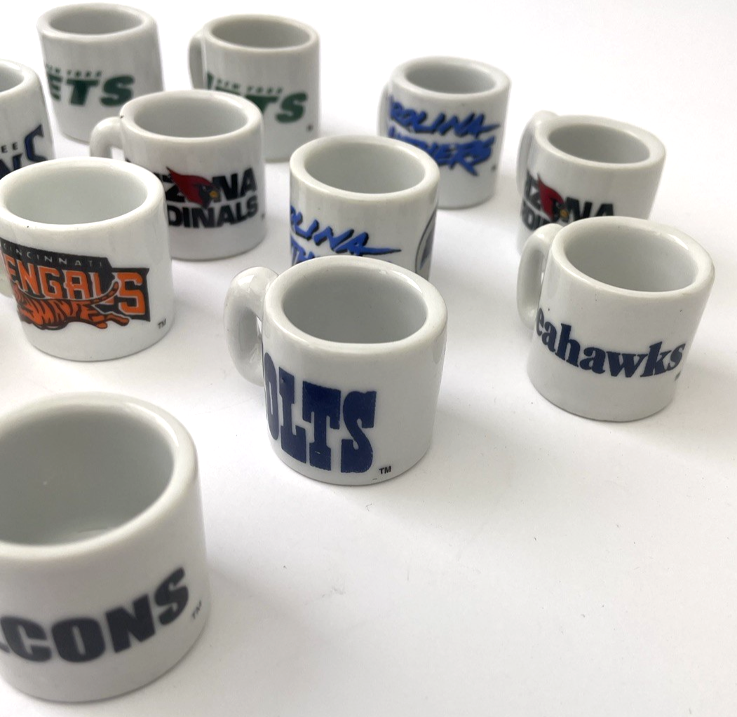 NFL Football Teams Mini Miniature Ceramic Coffee Mugs Team Logo Cups Lot Of 19