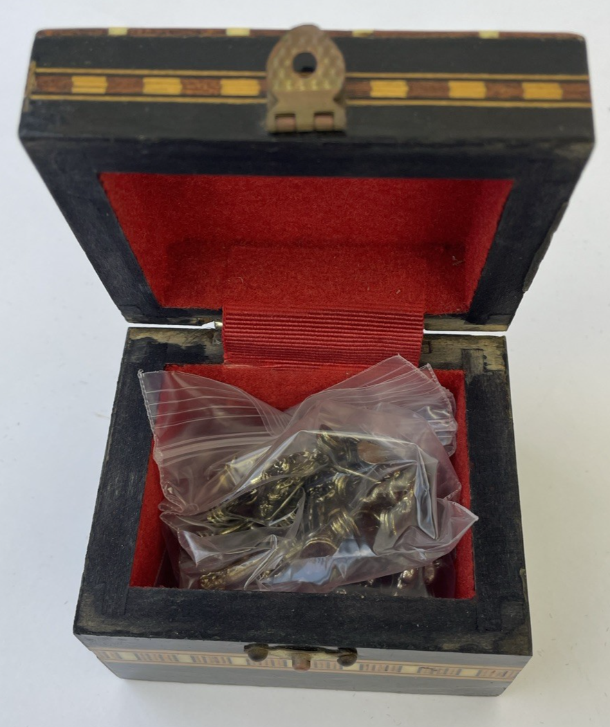 Vintage Miniature Neptune Fantasy Theme Pewter Chess Pieces Full Set Gold Silver
