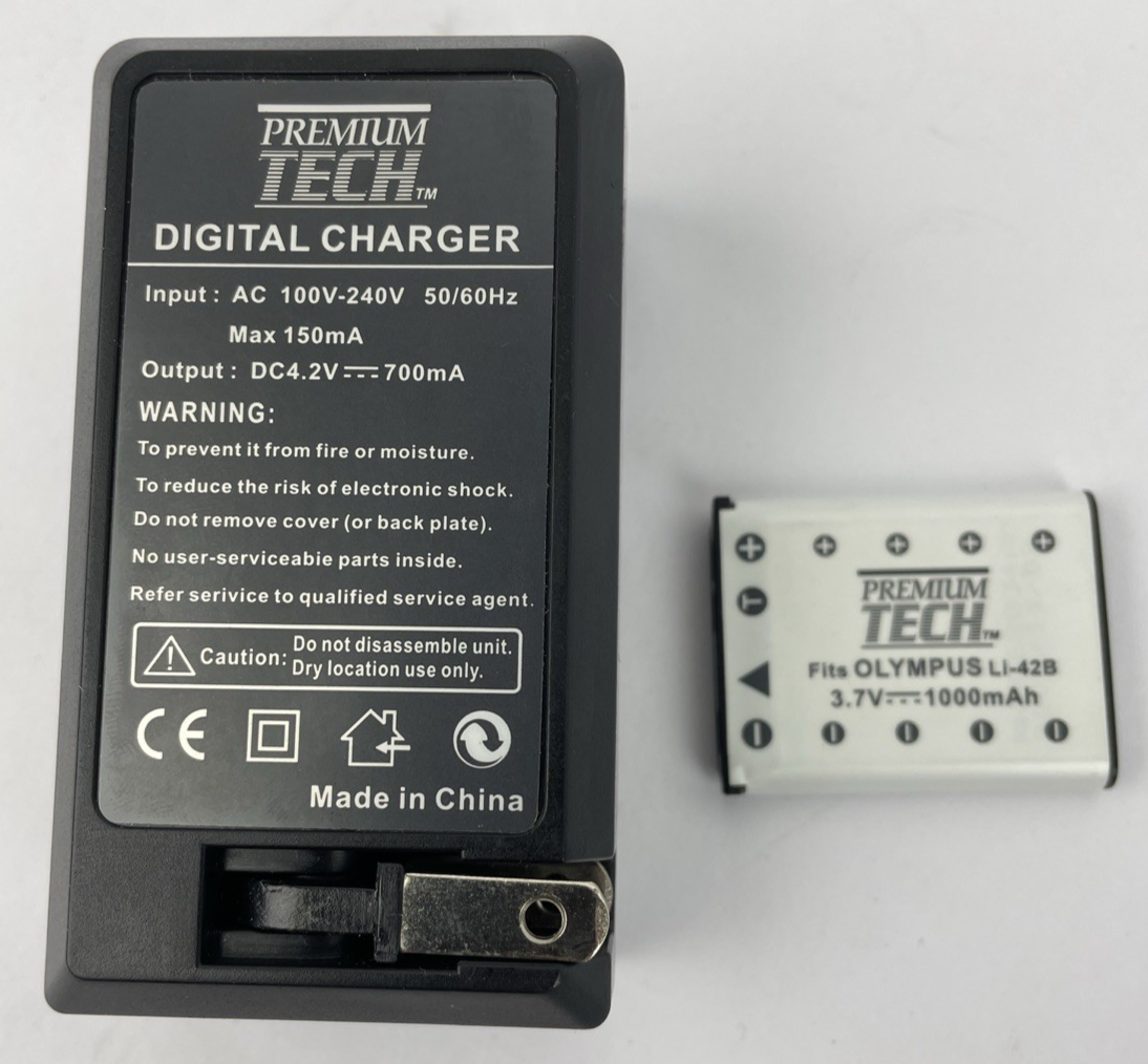 Premium Tech Battery LCD Wall Charger with Battery - fits OLYMPUS LI-42B