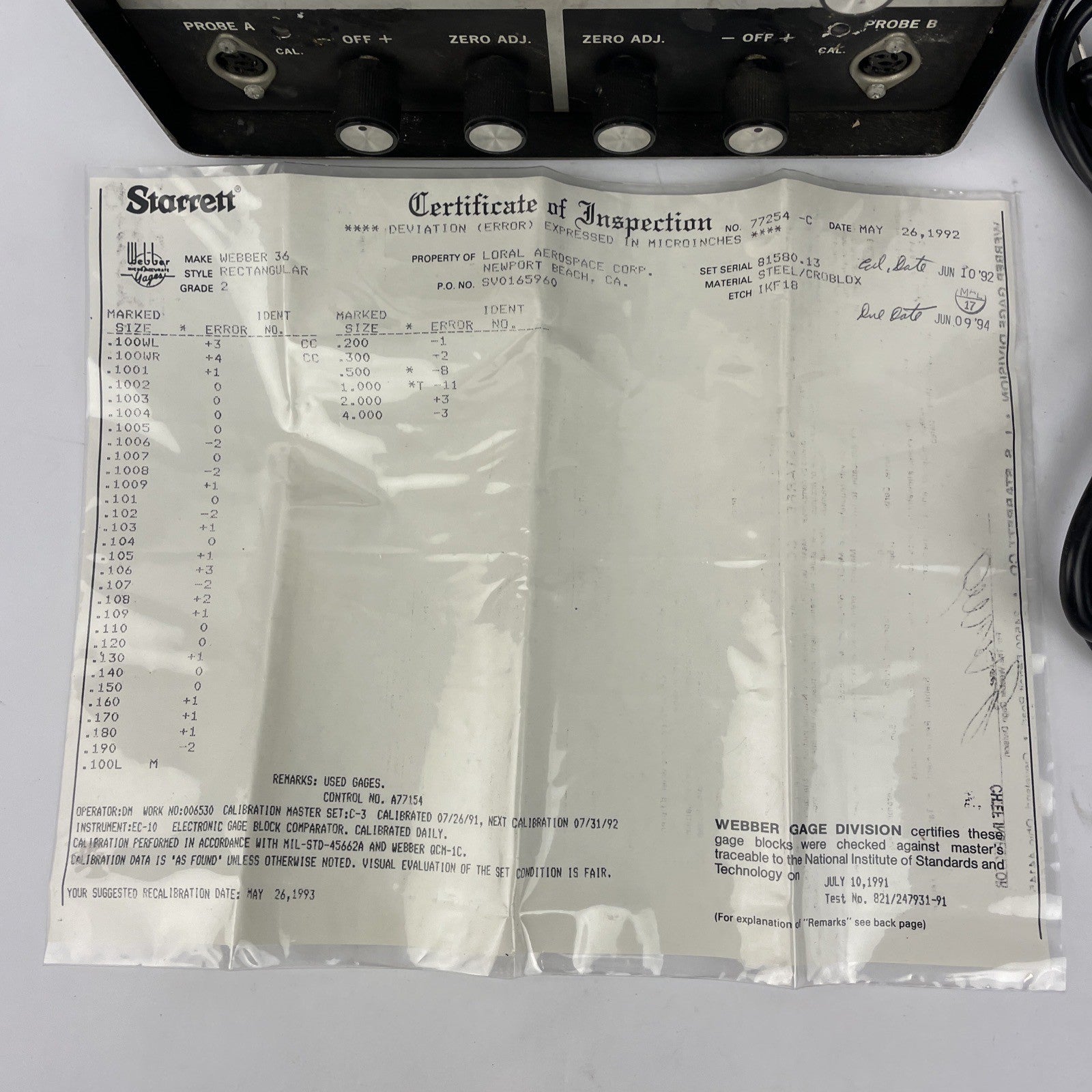 OEM Starrett Last Word No. 812-12 Electronic Gage w Certificate of Inspection
