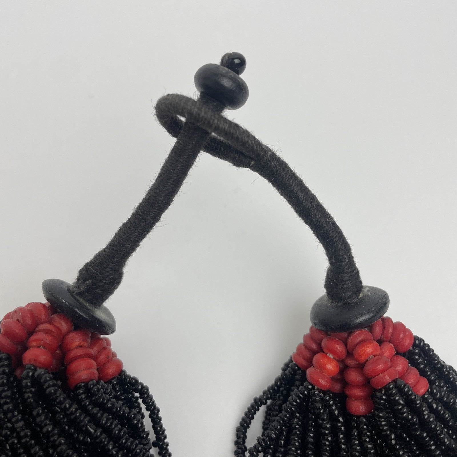 Vintage Naga Collar Necklace Multi Strand Black / Red Seed Beads Chunky 25”