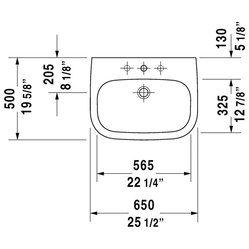 Duravit 23106500002 D-code 25-5/8 x 19-5/8" Wall Mounted Bathroom Sink White