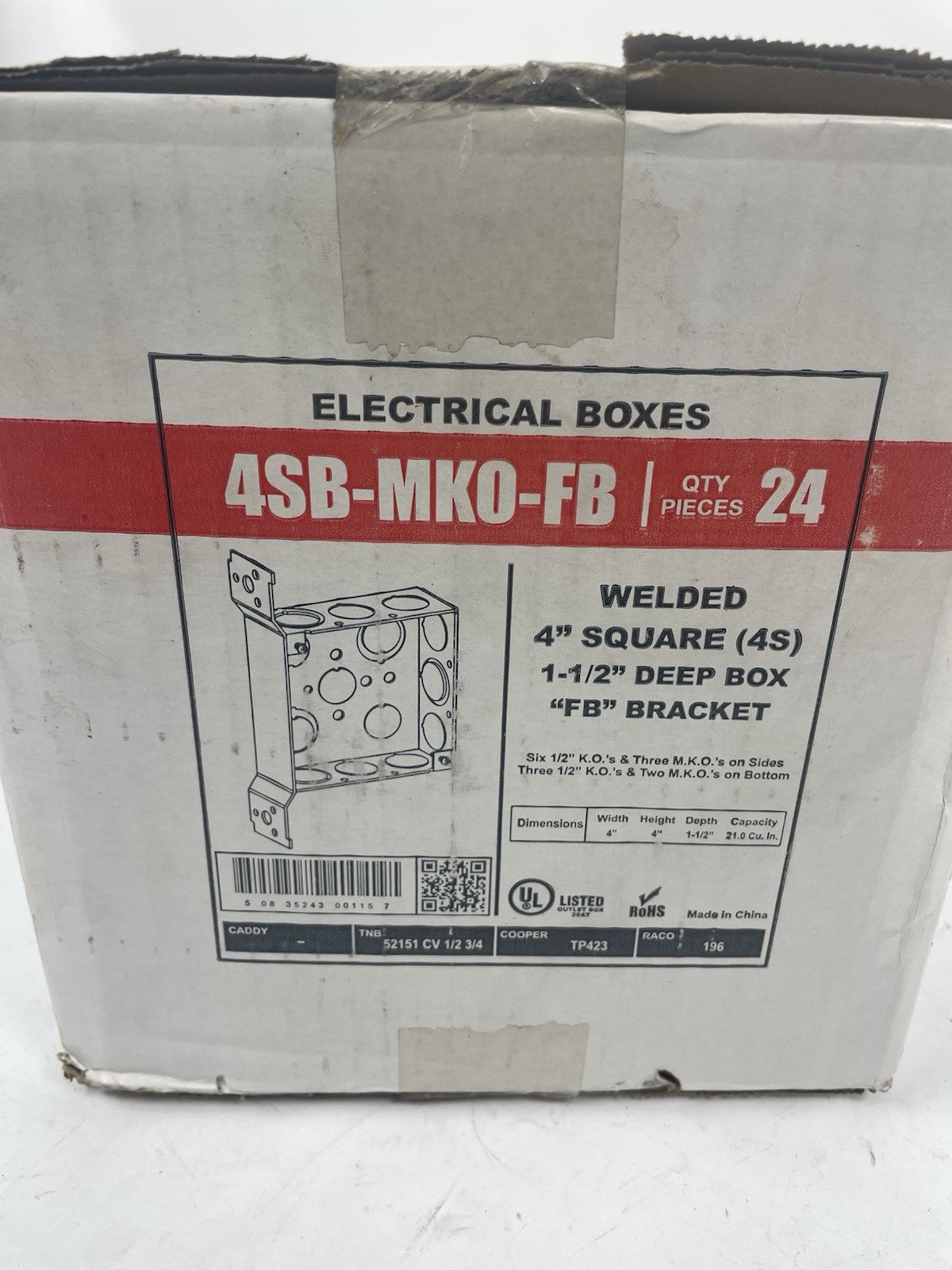 Lot of 24: Orbit 4SB-MKO-FB 4" Square Box 1-1/2" Deep & FB Bracket