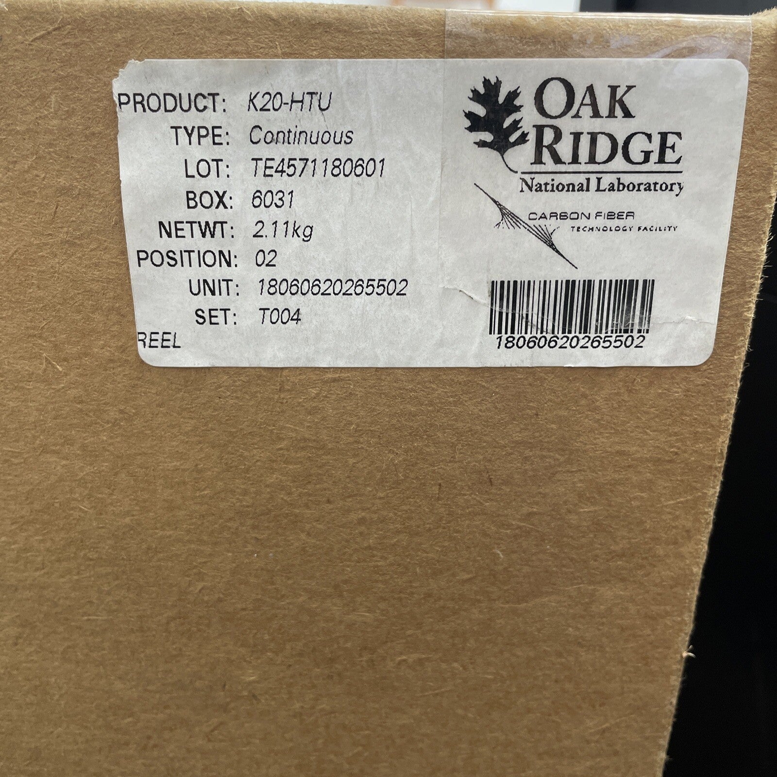 Oak Ridge Carbon Fiber 2.11 KG - 4.65 lbs. Roll Tow Forged Yarn Filament K20-HTU