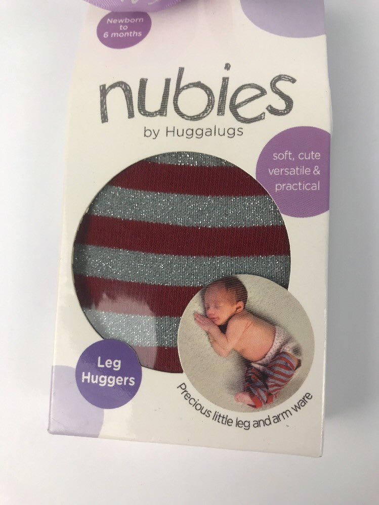 Nubies by Huggalugs Baby Silver Red Stripes Leg Warmers Newborn to 6 months NEW