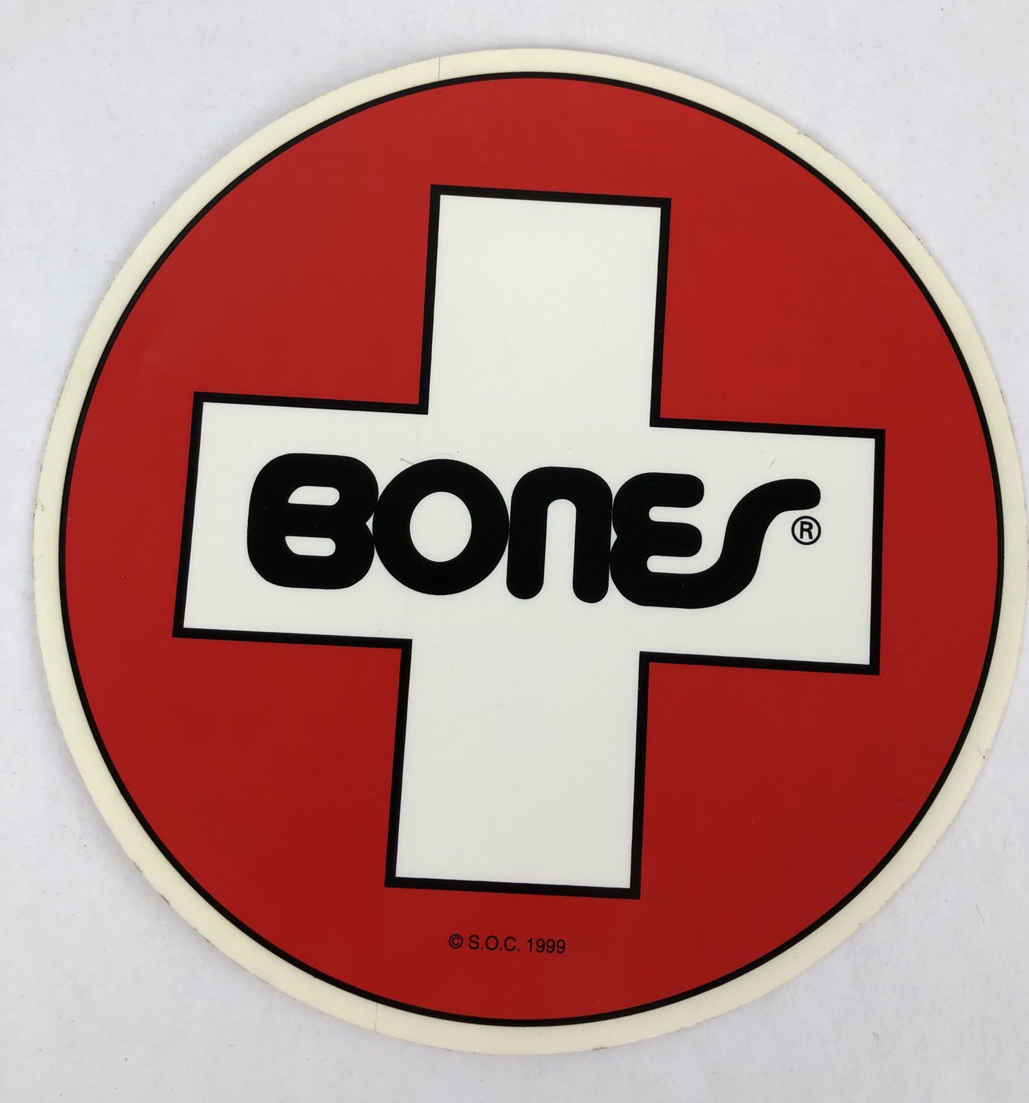NOS Authentic S.O.C. 1999 Bones Bearings Skateboard Sticker Swiss Circle 6.25" 