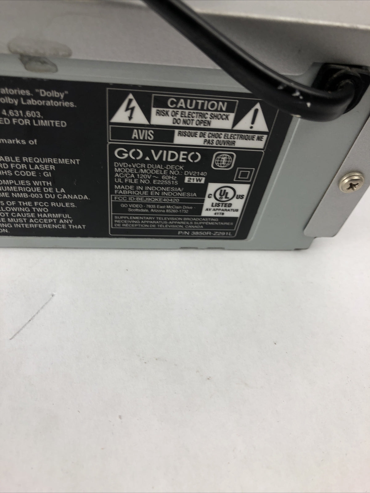 GO VIDEO DV2140 4 HEAD HI FI VHS VCR / DVD PLAYER - FOR PARTS OR REPAIR