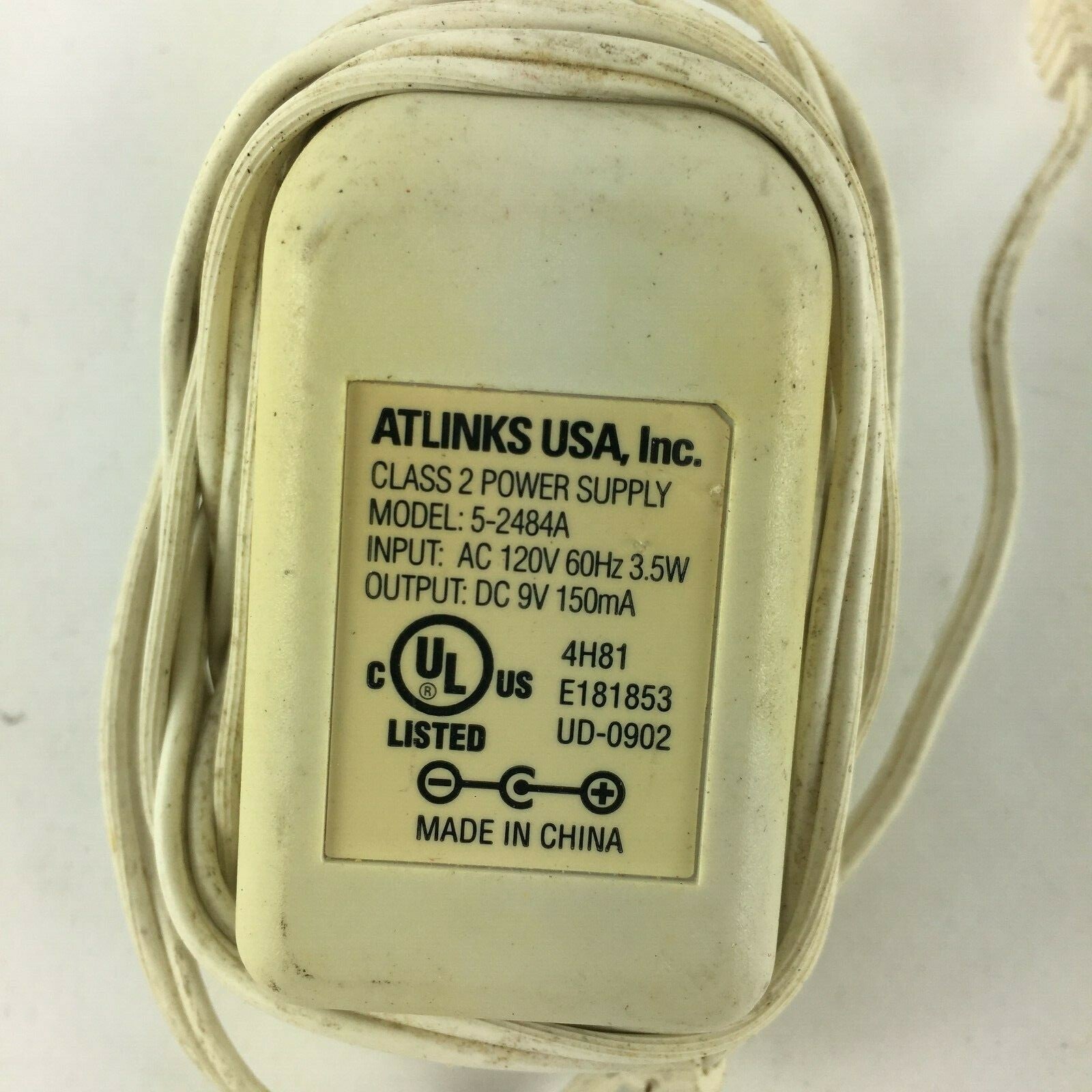Genuine ATLINKS USA 5-2484A Class 2 Output 9V 150mA Power Supply Adapter A17
