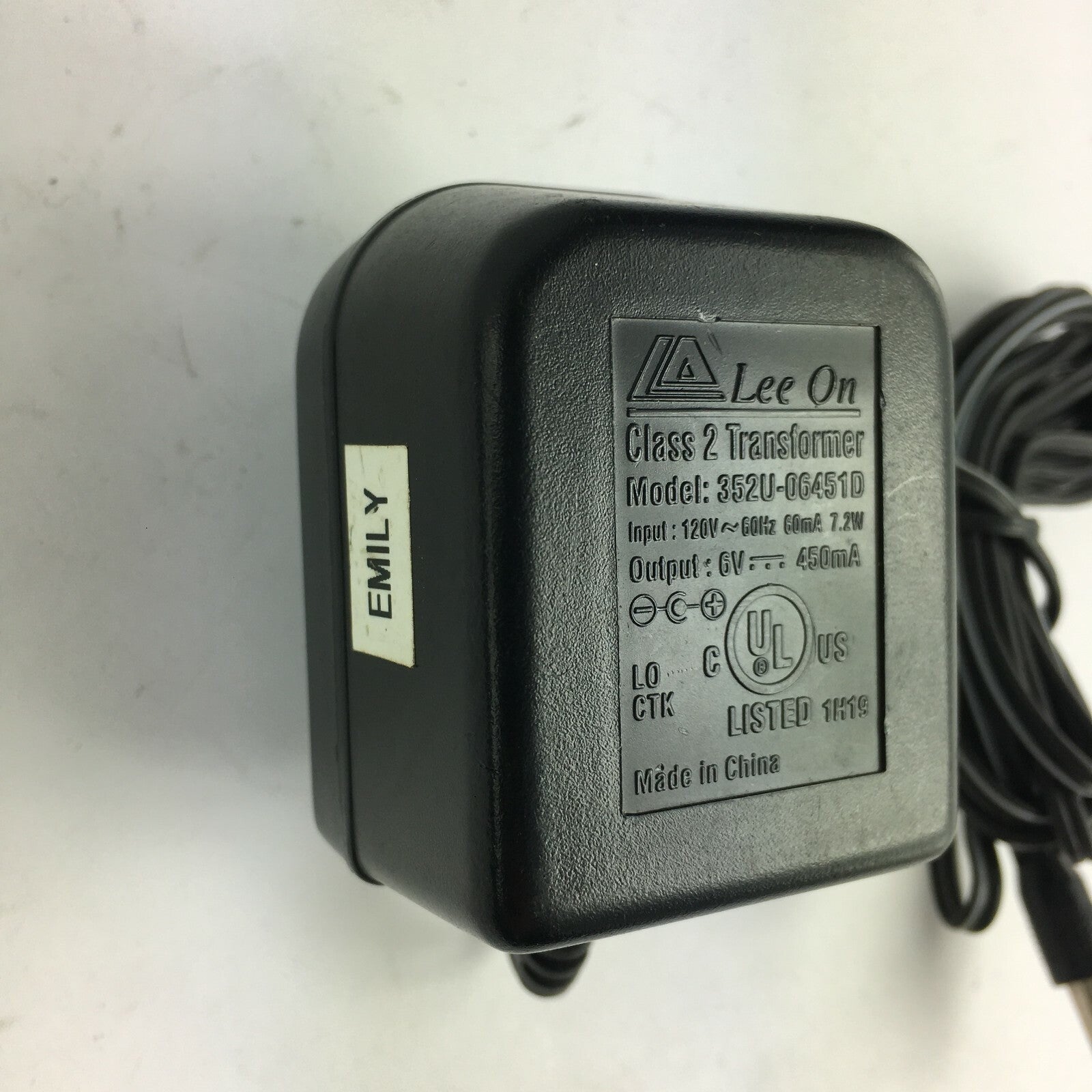 Genuine Lee On 352U-06451D Class 2 Output 6V 450mA Power Supply Adapter A16