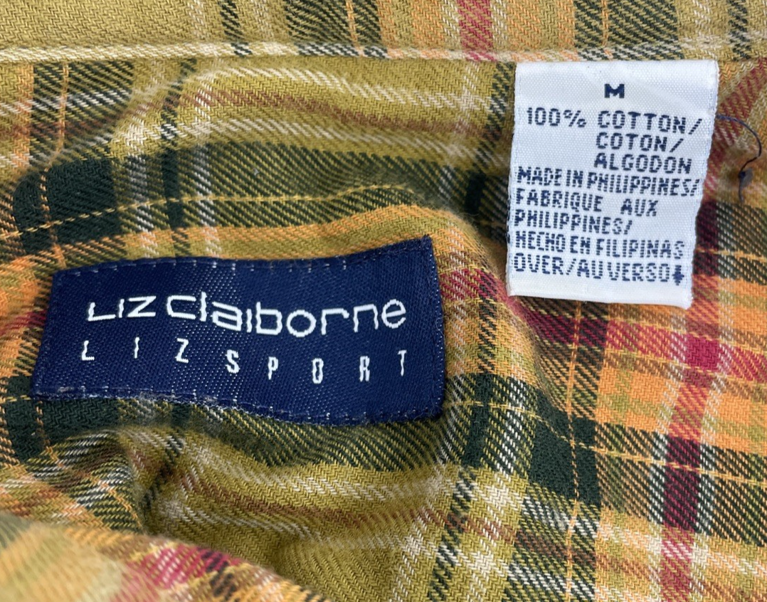 Liz Claiborne LizSport Petite Plaid Button-Up Shirt Women's Size M Long Sleeve