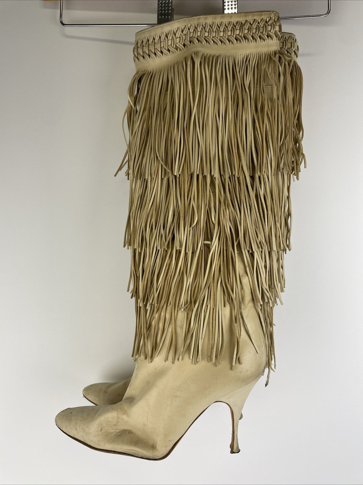 Brian Atwood Tan Fringe Leather Boots Size 37 1/2 Made in Italy