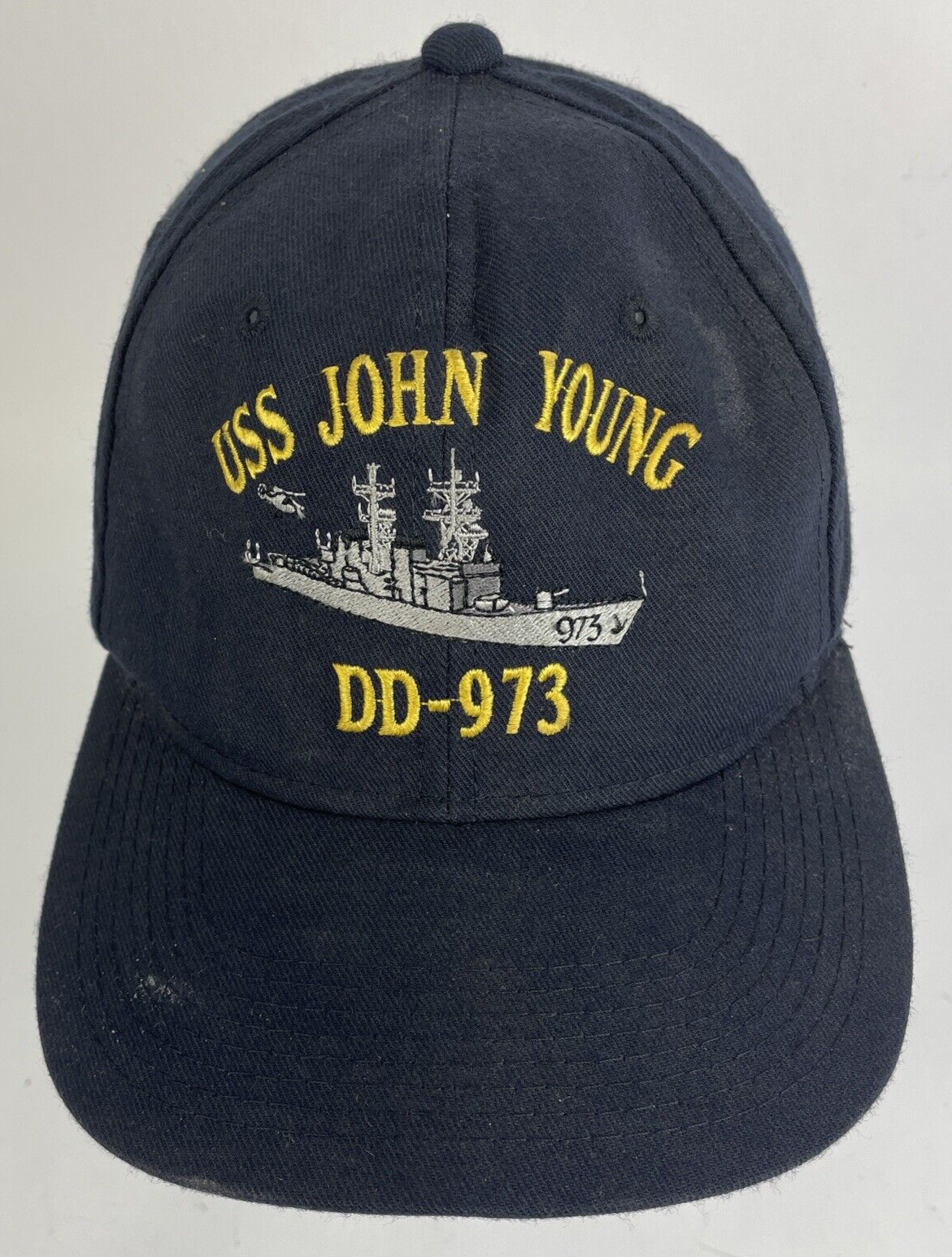 Original USS JOHN YOUNG DD-973 VINTAGE " THE CORPS " ADJUSTABLE Made in USA BLUE