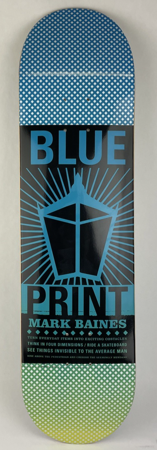 Vintage BLUEPRINT skateboards deck 8" RARE Mark Baines Pachinko Green Top Stain
