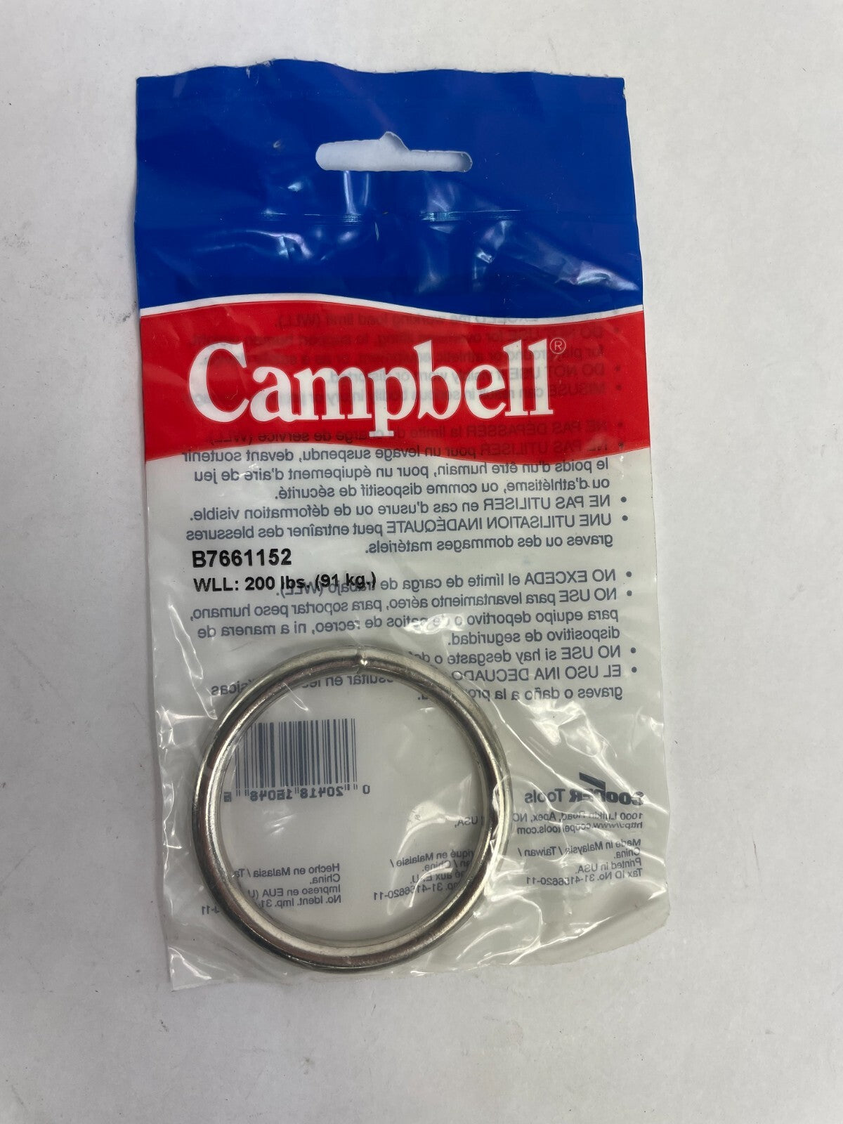 Campbell B7661152 WLL 200lbs Welded Ring Chain Size: #3  Steel  Nickel-P