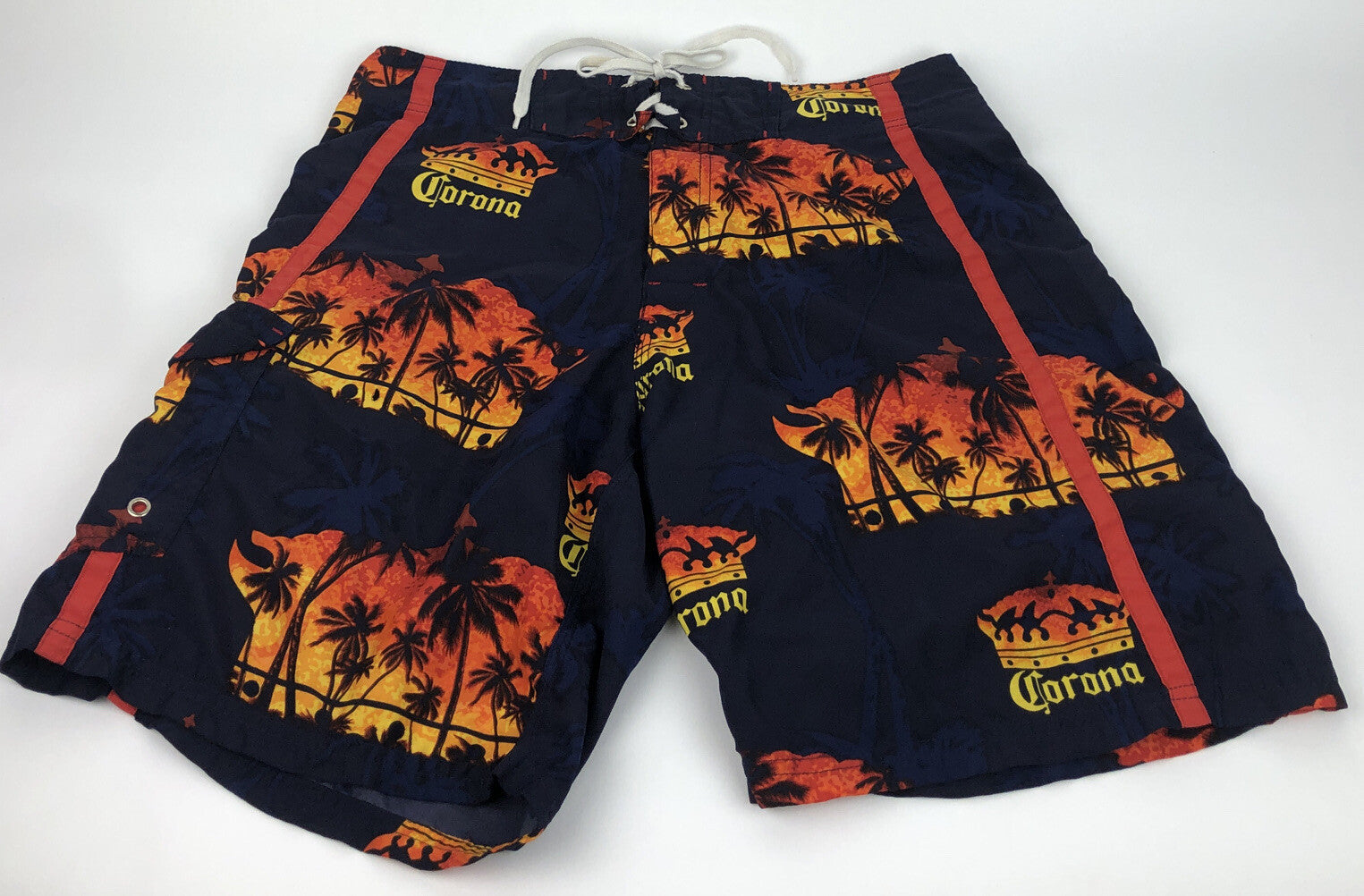 Corona Summer surf Swim Trunks ShortsBlue Palm Tree Graphic Beer Surf -Very Rare