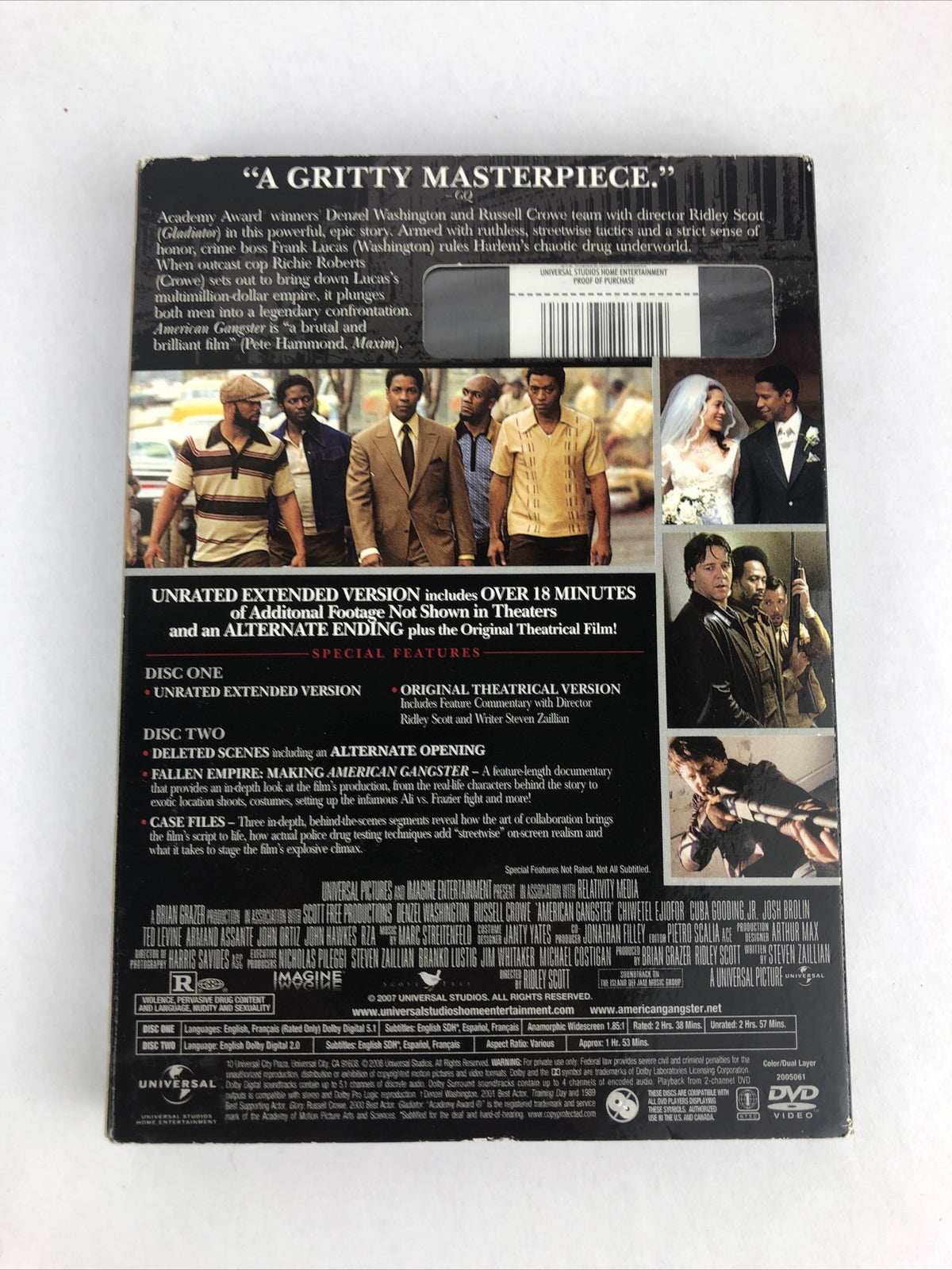 New AMERICAN GANGSTER (DVD, 2007) Unrated Extended Edition Denzel Washington