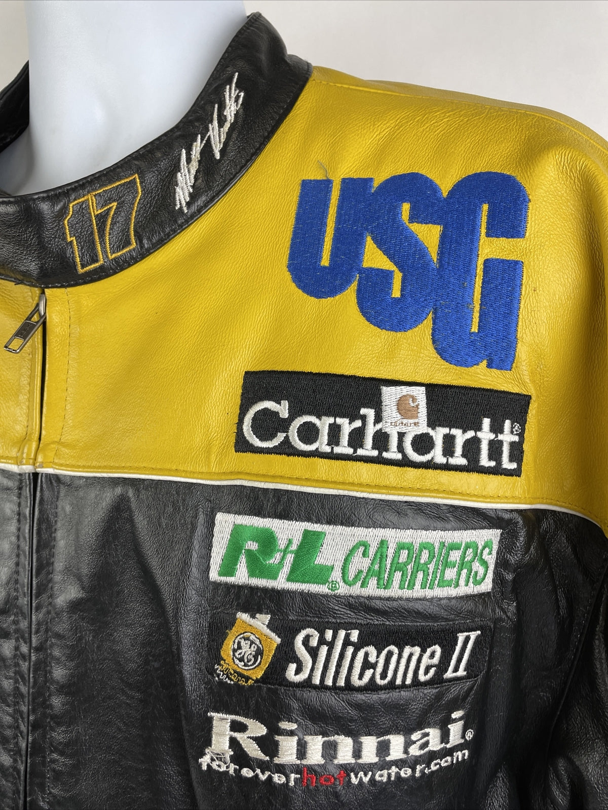 Vintage Wilson Leather Nascar Matt Kenseth DeWalt Jacket Racing Yellow Black VGC