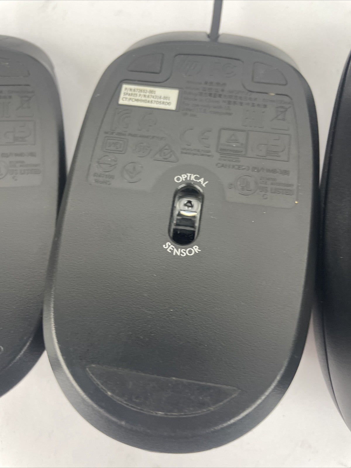 Lot of 4 HP Wired USB Optical Mouse Black 3 x Model MOFYUO and 1 x SM2022 - VGC
