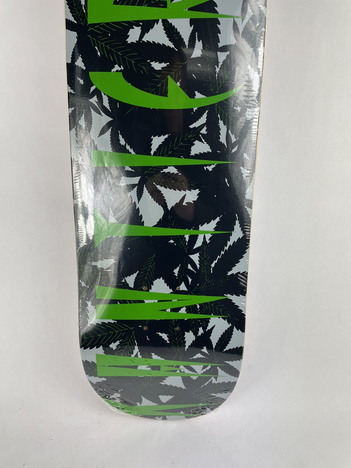 Weed Pot Leaf MJ Skateboards 8.5-inch hard rock maple skateboard deck with cannabis leaf graphic.