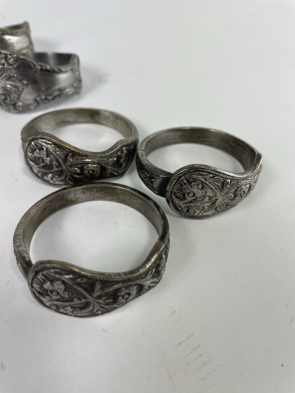 Vintage Ornate Bent Spoon Handle Napkin Rings Sterling Silver Handmade Set of 8