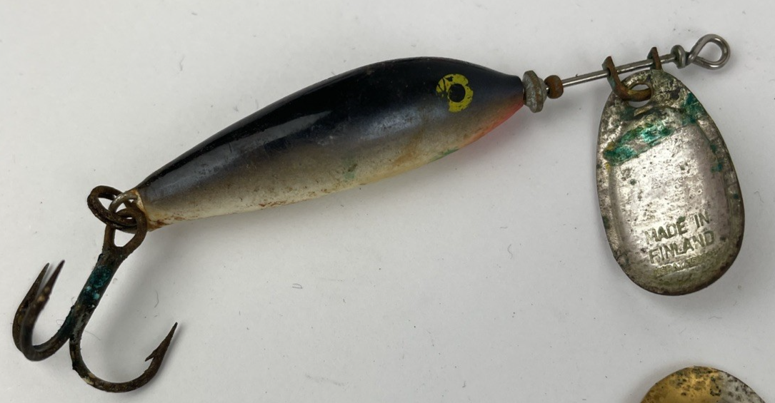 2 x Vintage Thomas Spinning lures and 1 x Blue Fox Super Vibrax Minnow Fishing