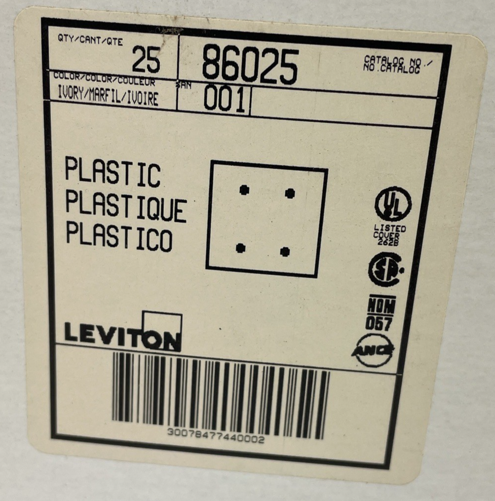 25 Pcs Leviton 80525-1 Blank Wallplate 2-Gang Thermoset White Standard Box Mount