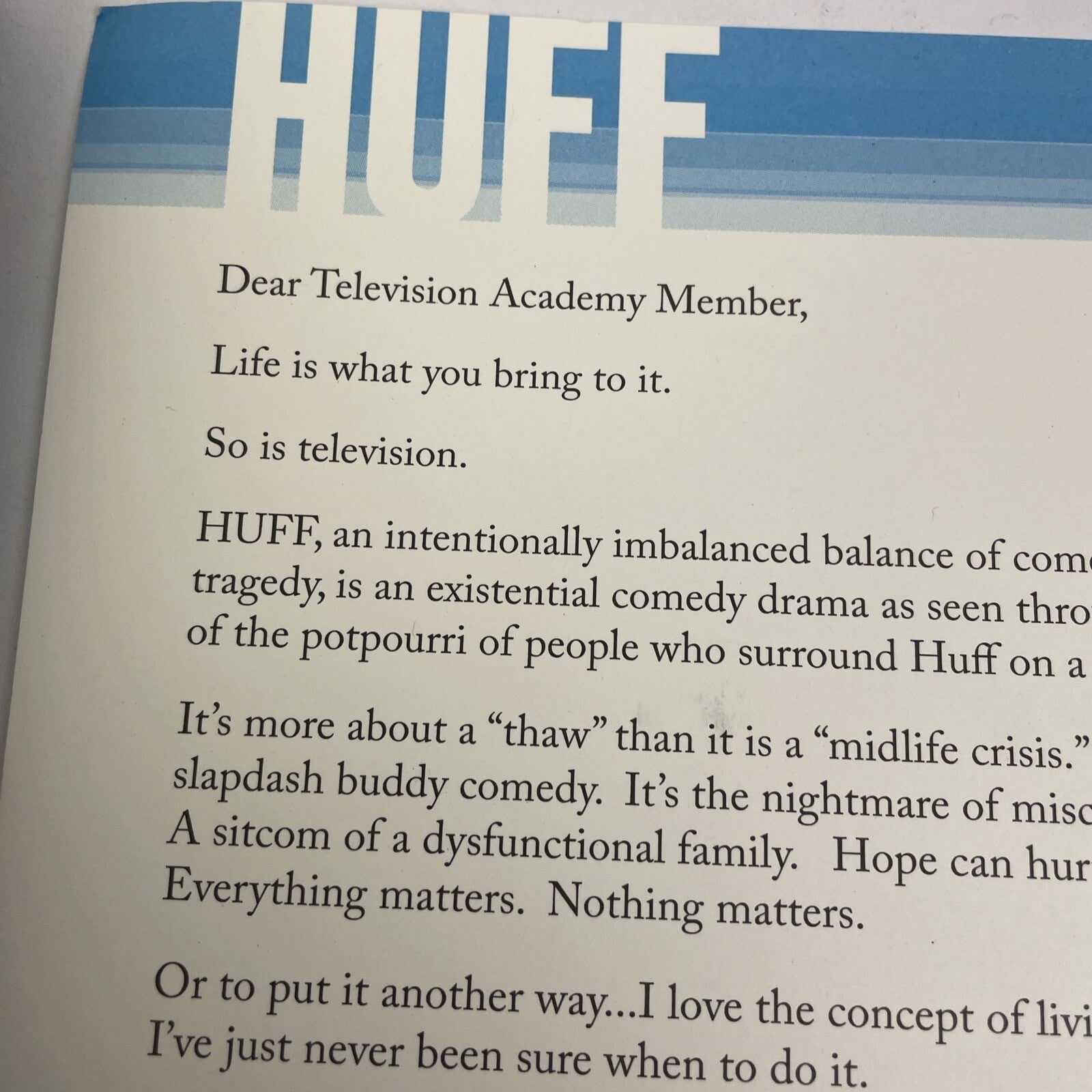 HUFF - The Complete First Season - DVD For Your Consideration Hollywood Academy
