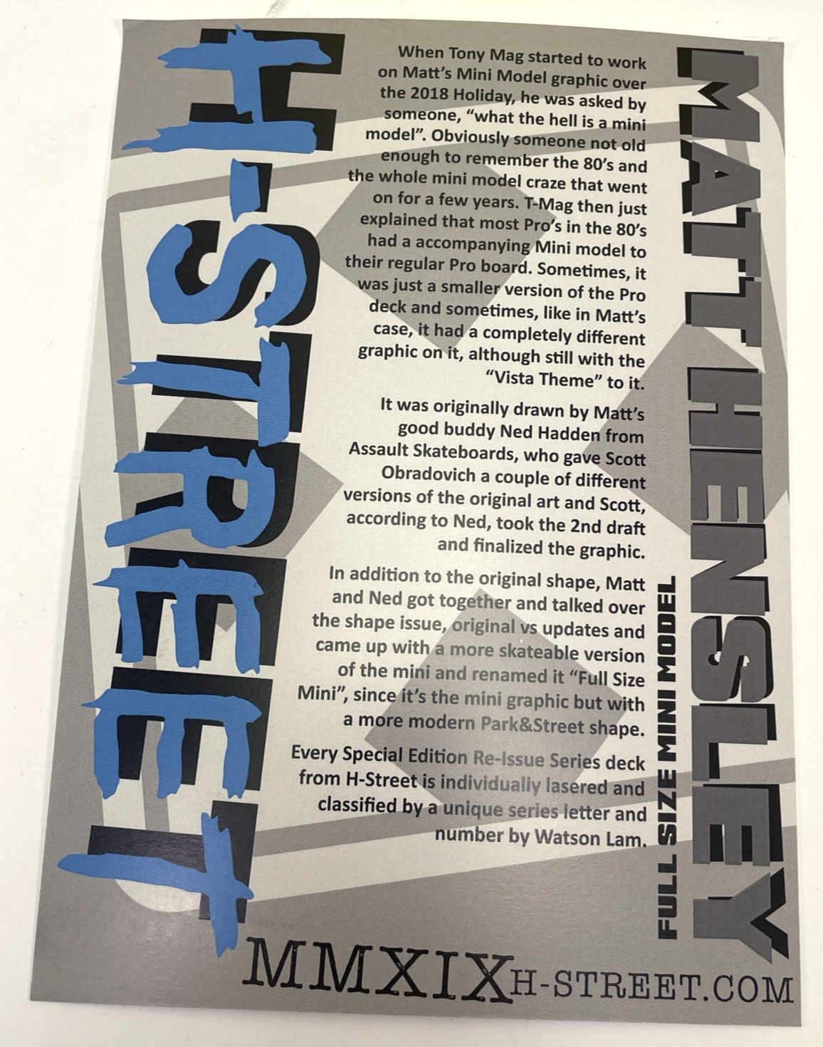 Matt Hensley H-Street Skateboards A Series Vista Pole Street Swinger Signed #30