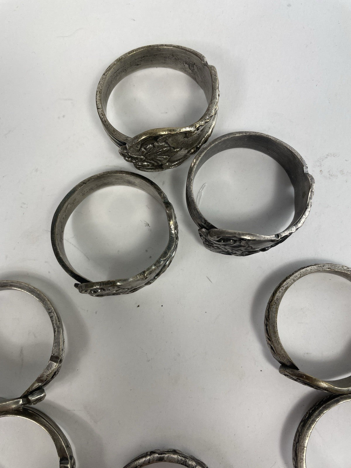 Vintage Ornate Bent Spoon Handle Napkin Rings Sterling Silver Handmade Set of 8
