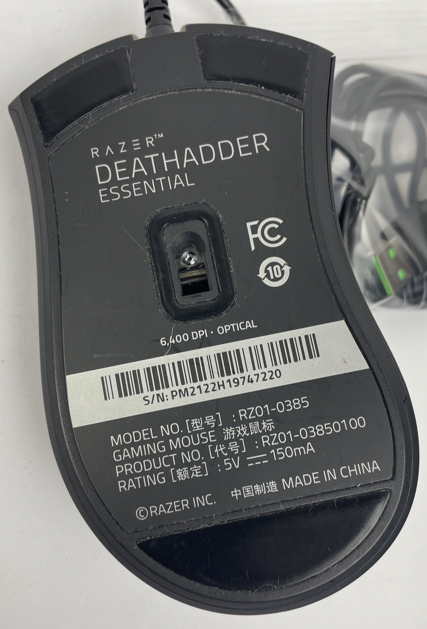 RAZERr DEATHADDER Essentials Ergonomic PC Gaming Mouse RZ01-0385 Black w Green