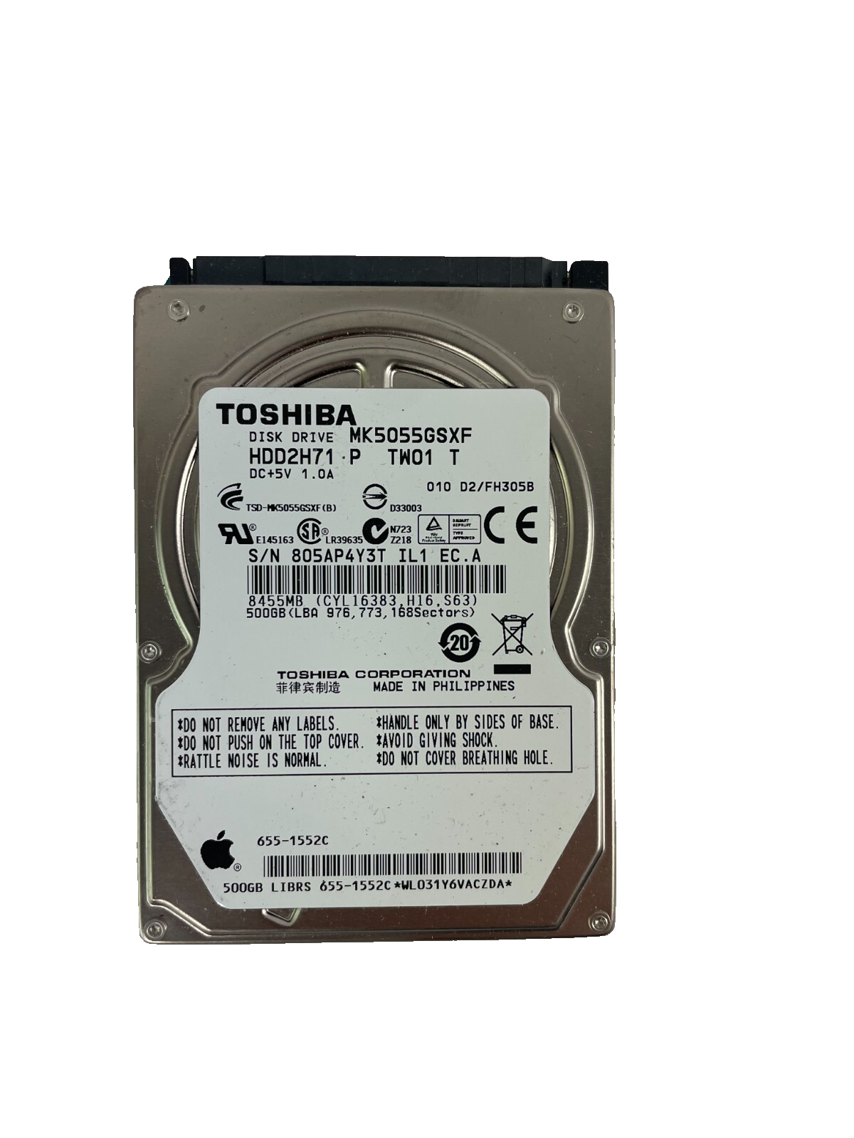 Toshiba Disc Drive Model MK5055GSXF HDD2H71 Internal Hard Drive Cache 8 MB