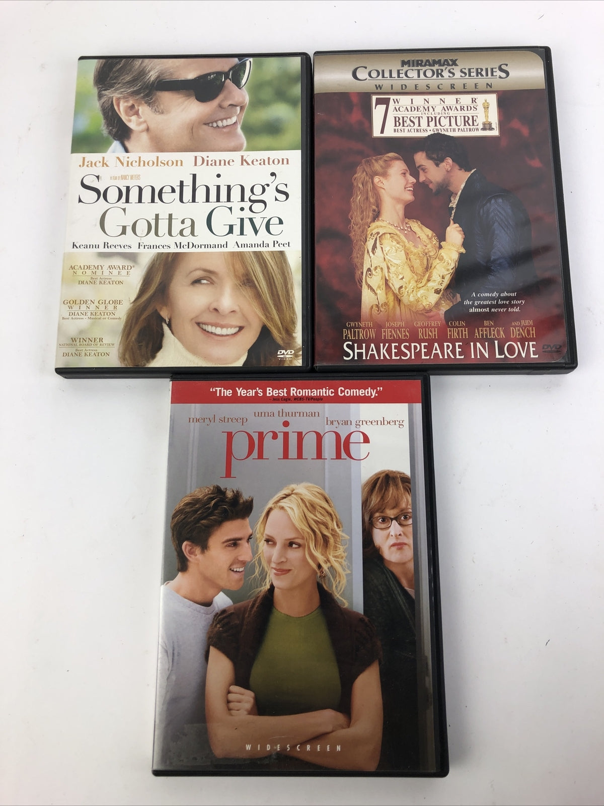 3 x Rom-Com Romantic Comedy Movies DVD Somethings Gotta Give, Prime, Shakespeare