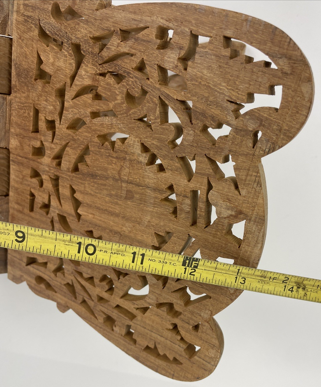 Vintage Hand Carved Wooden Open Book Holder Folding Display Bible, Cookbook Rack