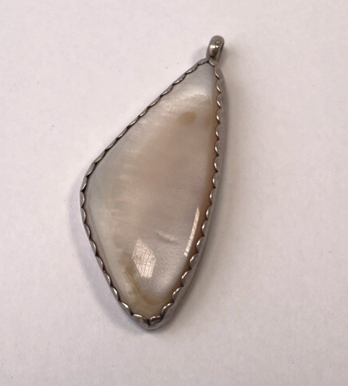 Native American Navajo Sterling Silver 925 Mother of Pearl Necklace Pendant 1.7"