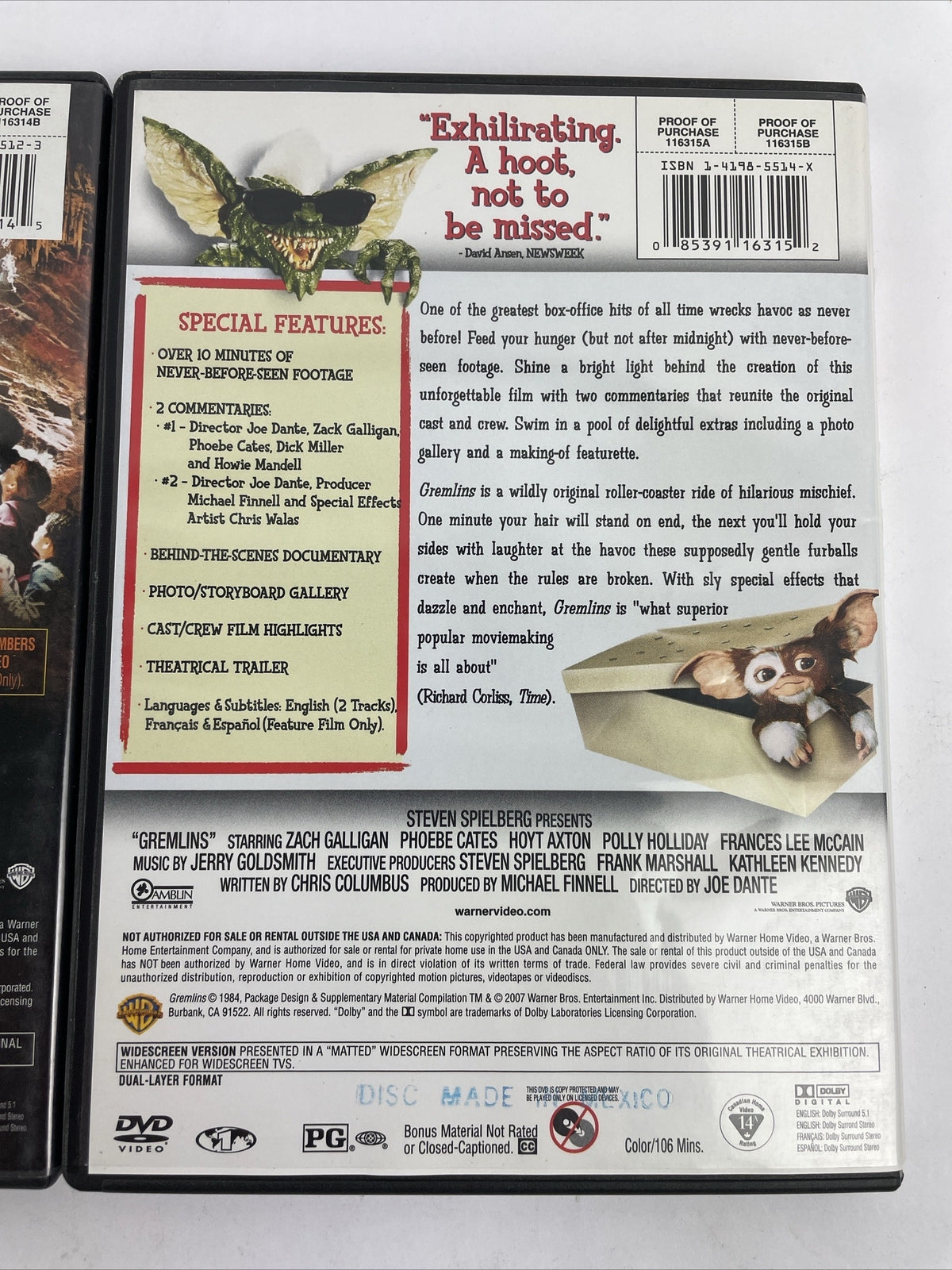 Lot of 2 x DVD Video The Goonies And  Gremlins Special Edition Stephen Spielberg