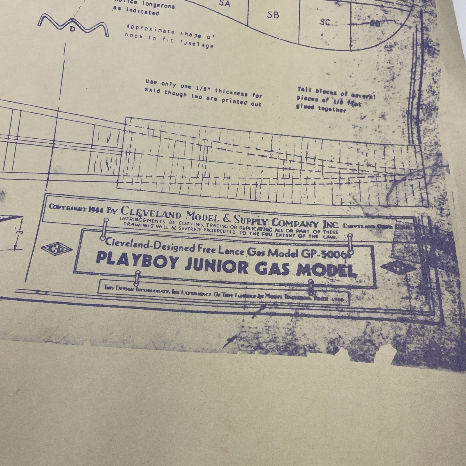 Original  PLANS BLUEPRINTS RARE 1941 Playboy Junior -  BALSA MODEL AIRPLANE KIT