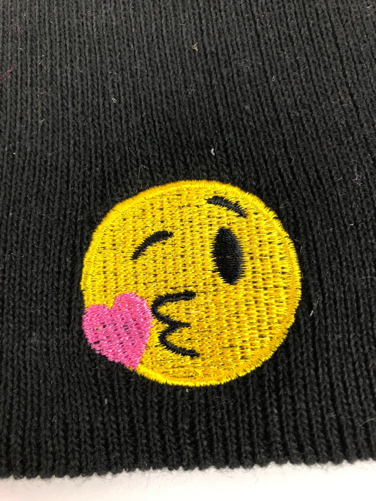 Kids Youth KISSY EMOJI Yellow Heart Graphic Beanie Knit Hat Skully Embroidered