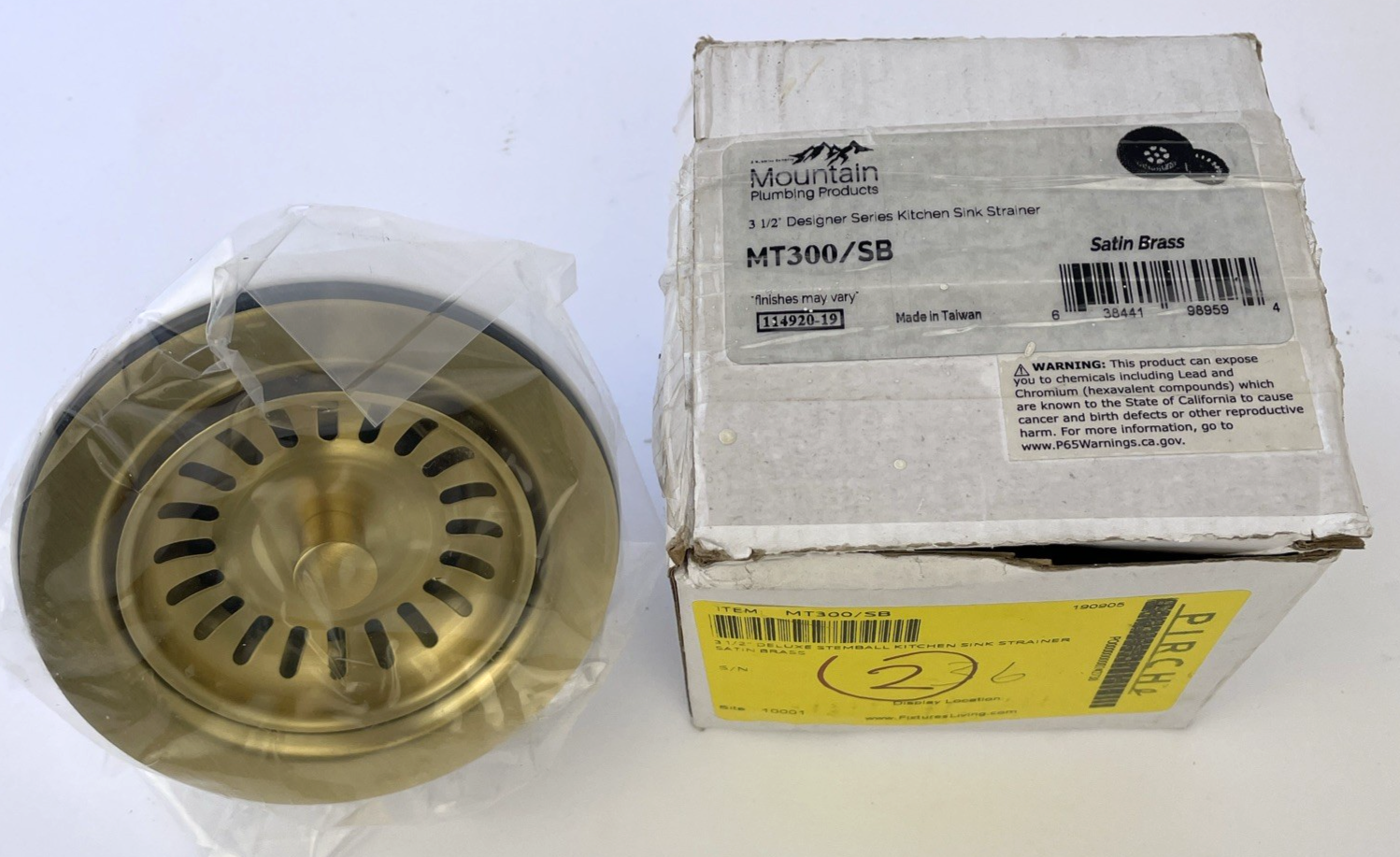 Mountain Plumbing MT300 / SB Satin Brass 3.5” Designer Kitchen Sink Strainer NEW