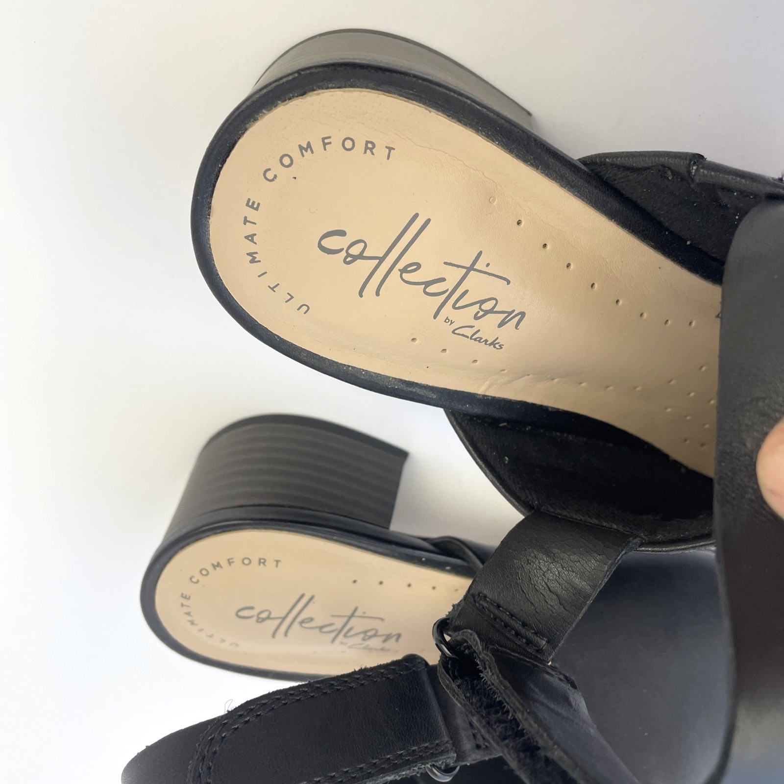Women's Clarks Elisa Lyndsey Leather Open Toe Heeled Sandals Shoes Size 6 Black
