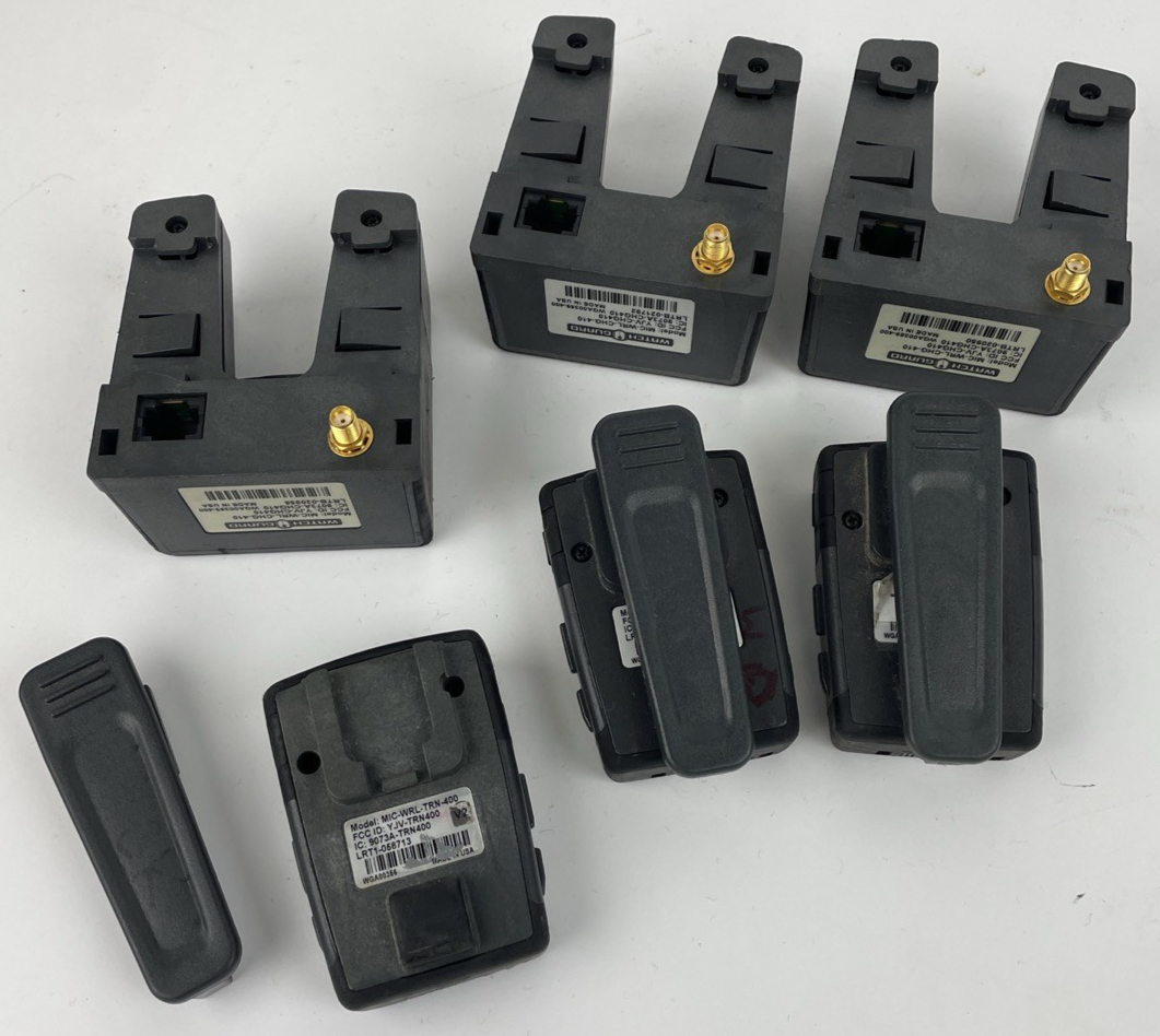 3 x Watchguard wireless microphone device belt clip and charger MIC-WRL-TRN-400