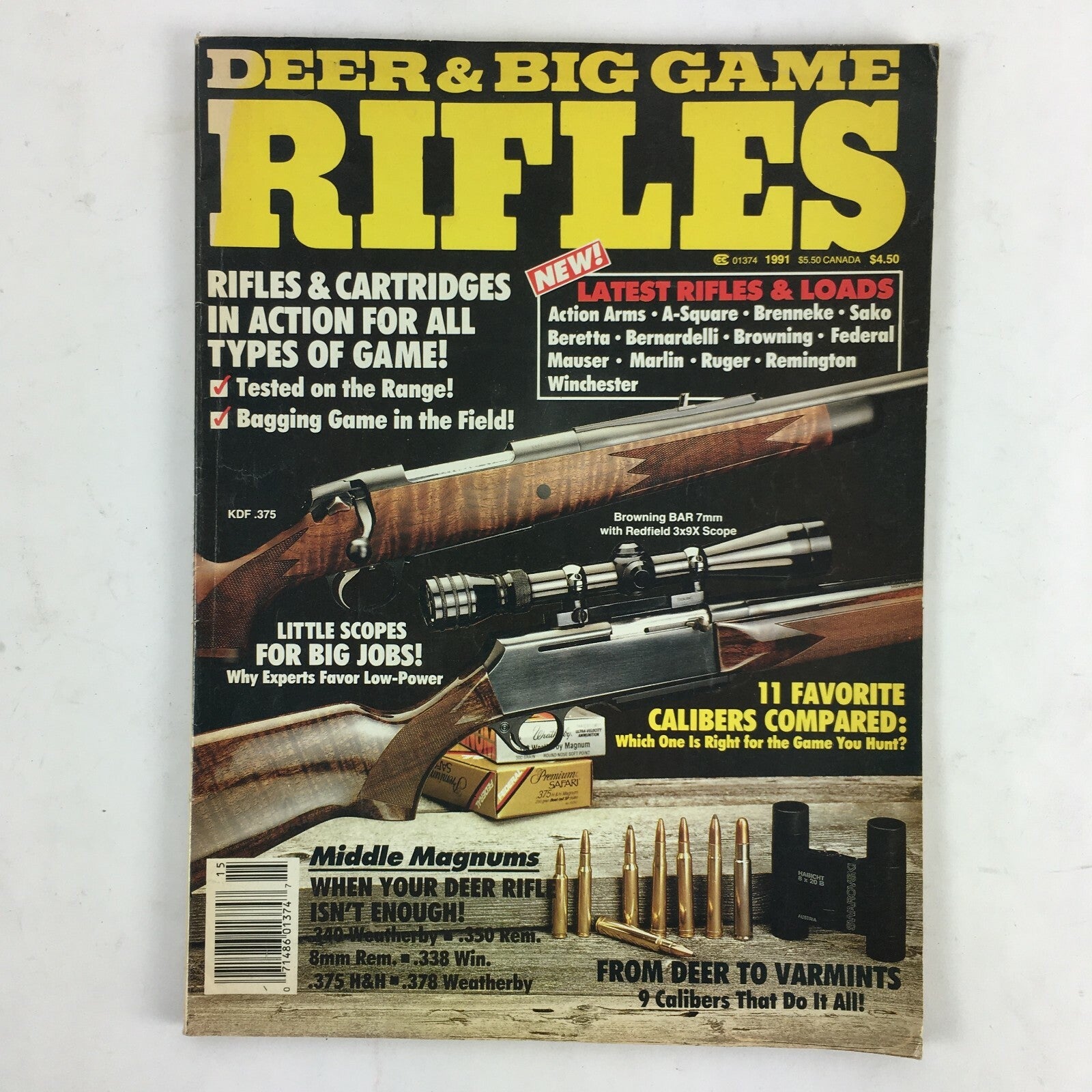 1991 Rifles Magazine 11 Favorite Calibers Compared KDF .375 Browning BAR 7mm