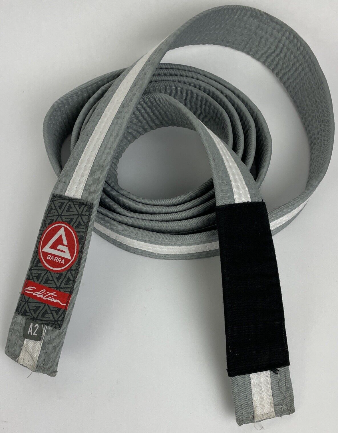 Gracie Barra Edition gray Brazilian Jiu-Jitsu gi size A2 with white belt.