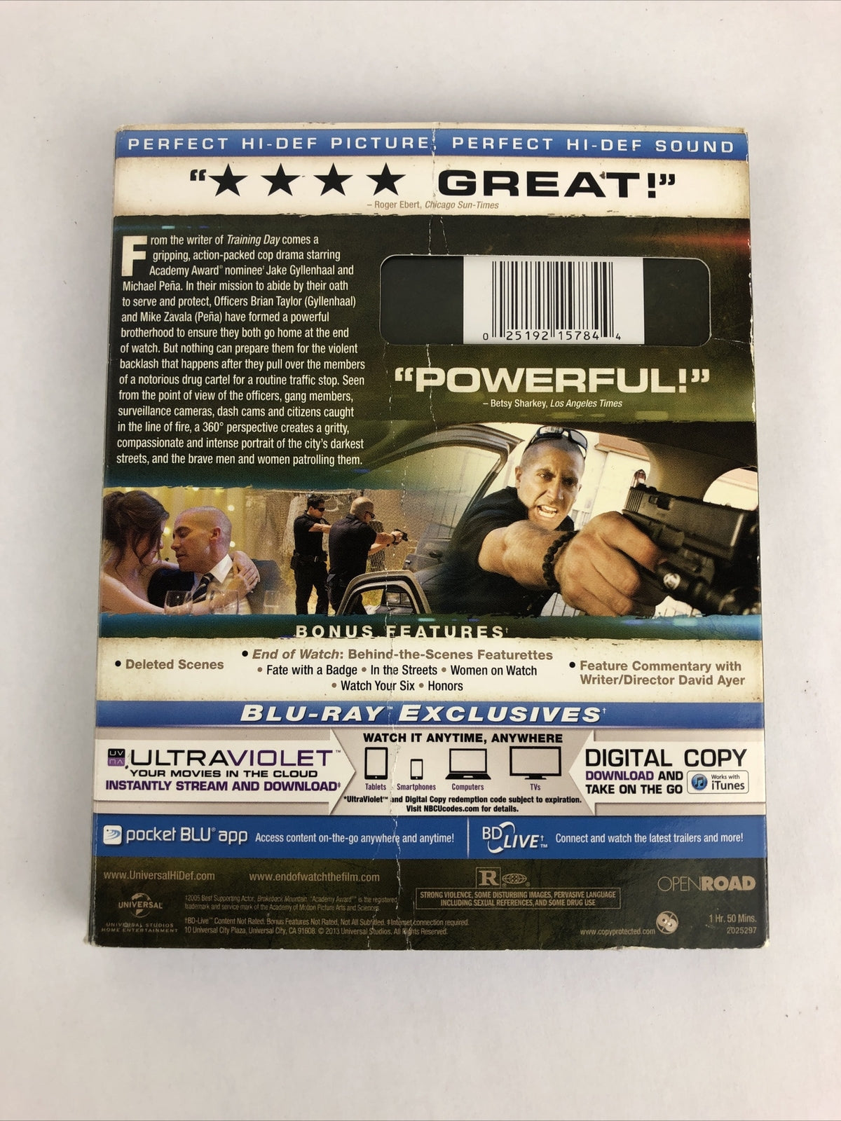 End of Watch Movie - Blu-ray DVD + Digital 2-Disc Set UltraViolet Action Film