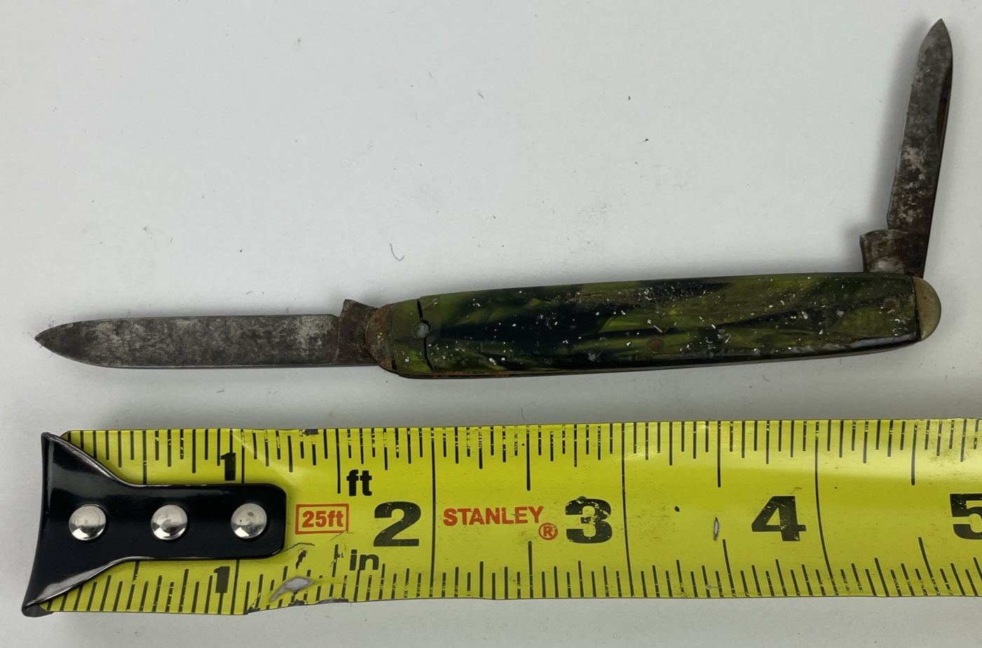 Vtg Knife Syracuse Knife Co 2 Blade Tiger Pocket Foldout Knife USA GREEN