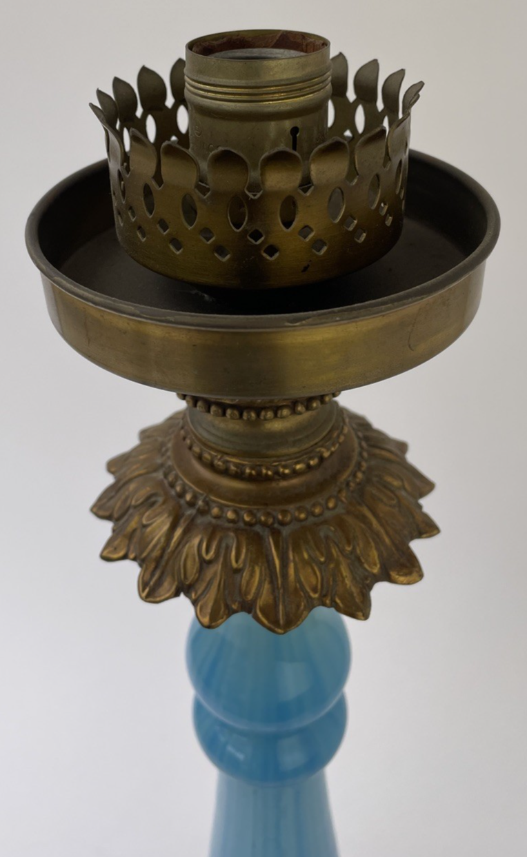 Vintage Murano Style Blue Glass Table Lamp with brass features and Base 23.5"