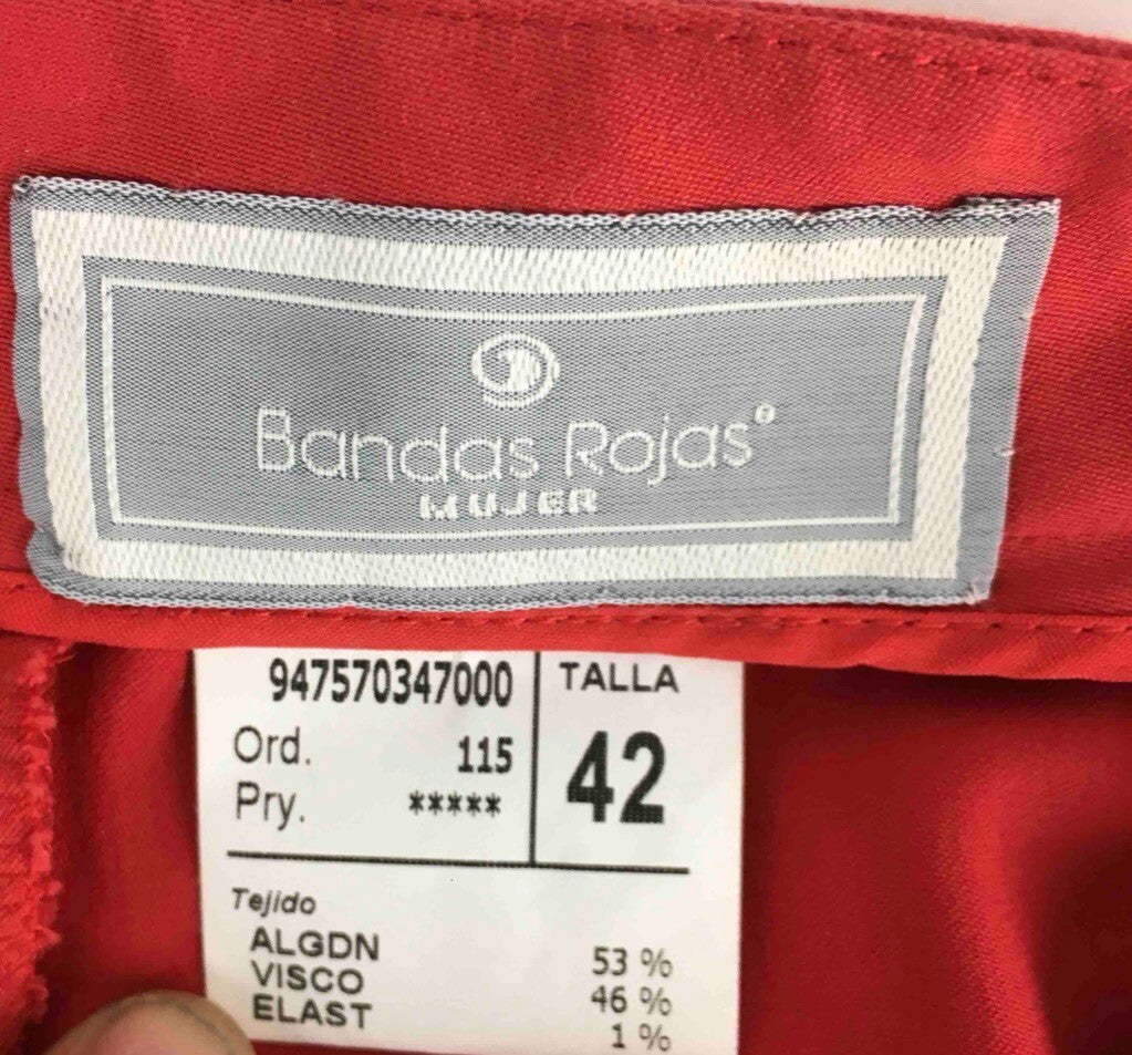 Bandas Rojas Womens Dress Pants Red Flat Front Zipper Fly Cuffs Stretch 42 30x32