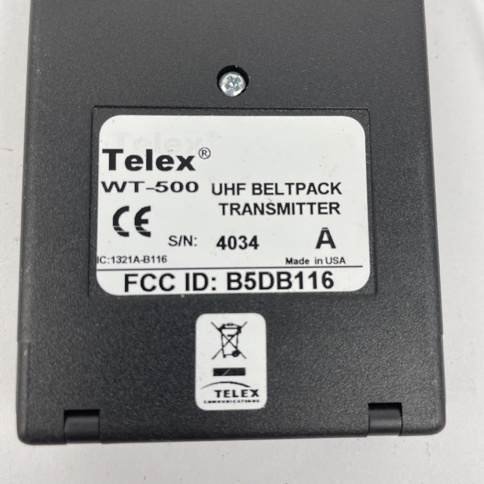 OEM Telex WT-500 UHF Wireless Beltpack Transmitter Band