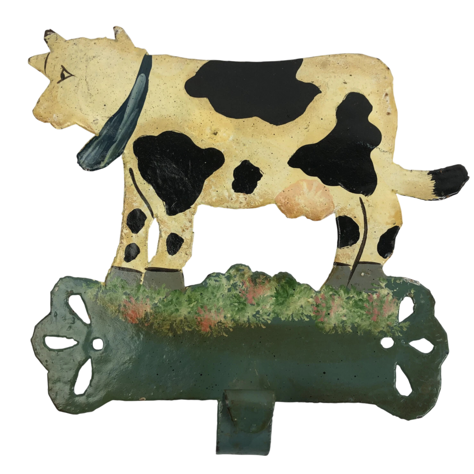 Antique Vintage Metal Towel Rail Roll Holder Hand Painted Cow Theme 6.5" x 7"