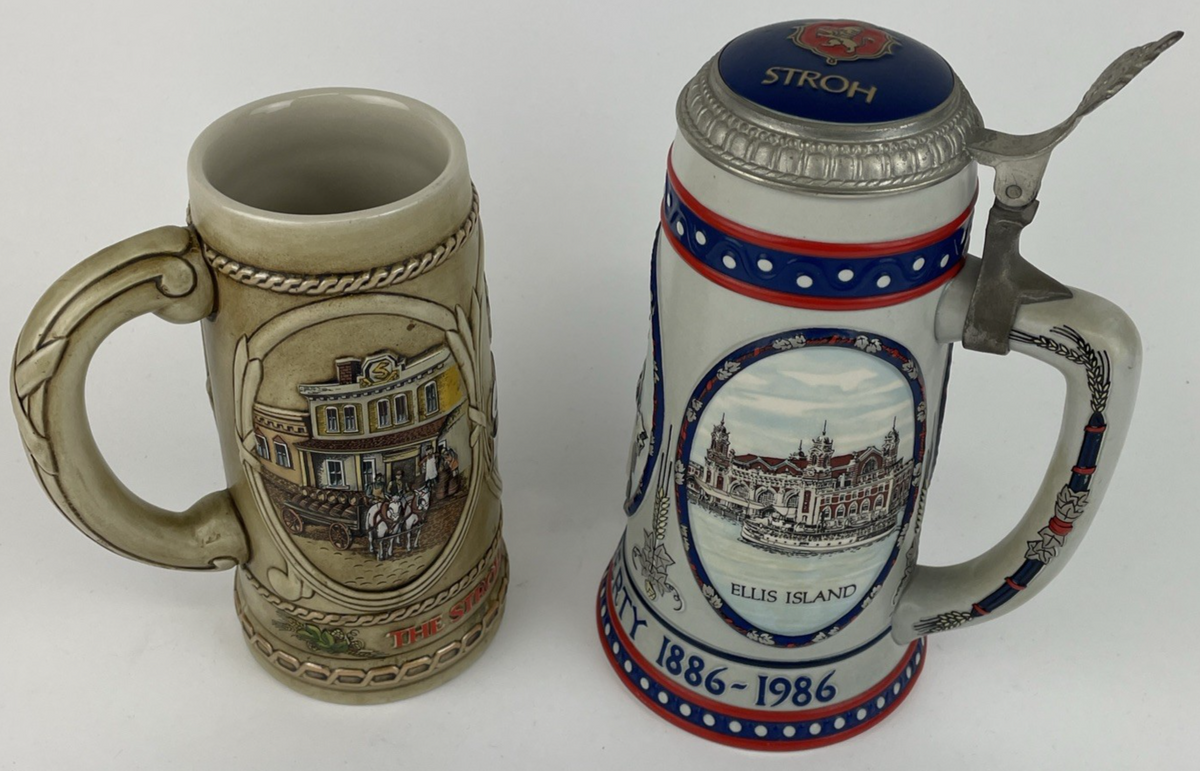 2 Stroh's Brewery Company Stein Beer Mug Heritage Series Statue Of Liberty 1986