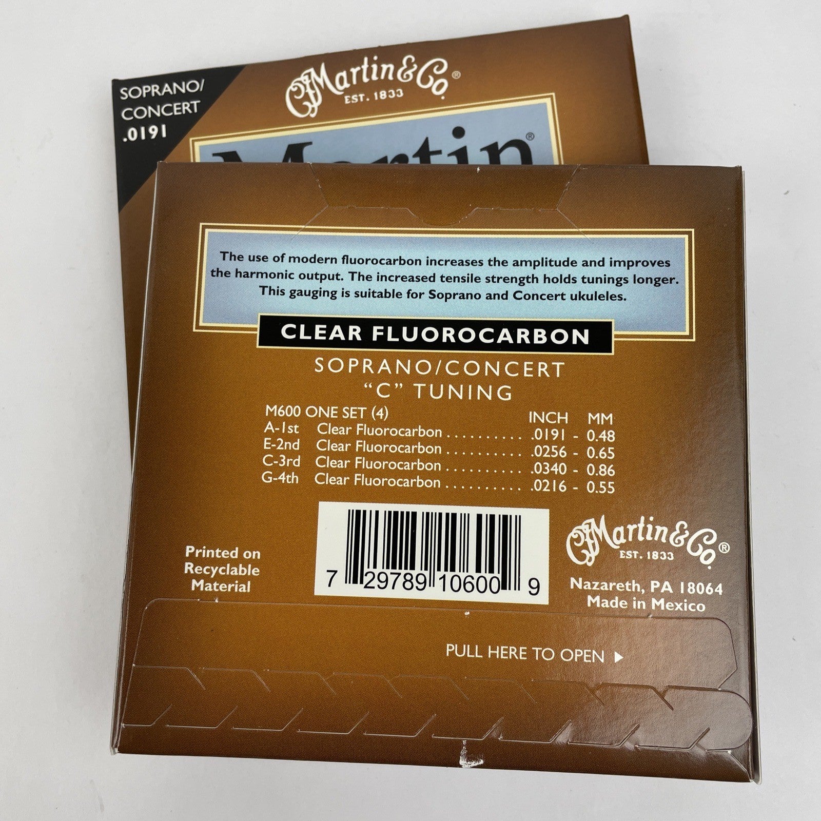 Lot of 2 x MARTIN UKULELE STRINGS SOPRANO / CONCERT .0191 - .0216 C TUNE M600